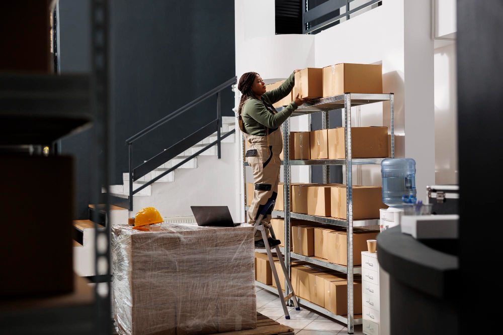 femme en train de ranger des cartons