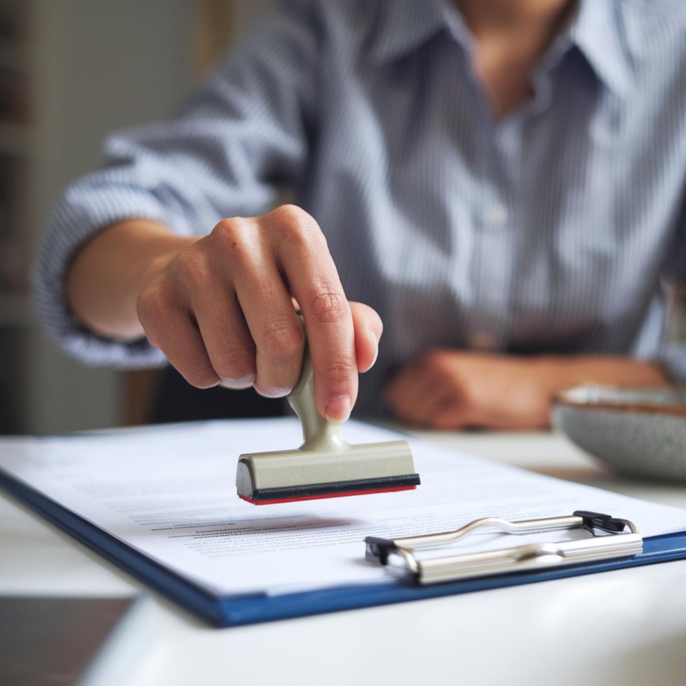 personne qui tamponne un document